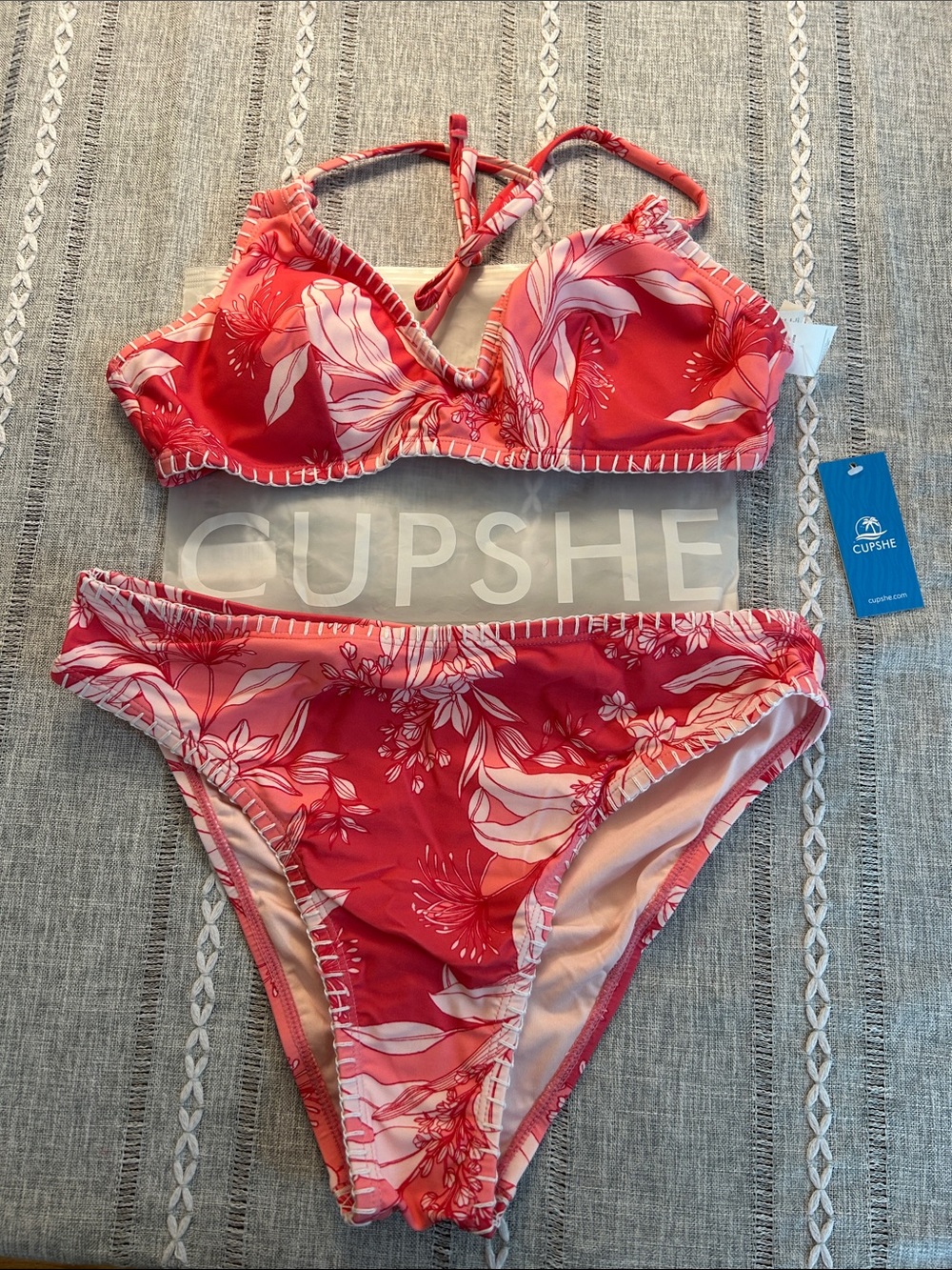 Cupshe Coral Red Floral Bikini Set